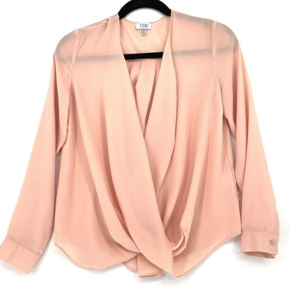 TOBI Women Pink Long Sleeve Deep V Neck Blouse Size XS
